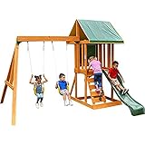 KidKraft F24148E Appleton Outdoor Klettergerüst aus Holz für Kinder mit Rutsche, Schaukel, Kletterwand und Sandkasten, Outdoor Spielturm für den Garten [Exklusiv bei Amazon]