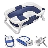Faltbare Baby Badewanne Faltbadewanne Kinderbadewanne Einsatz Baby-Duschwanne Klappbare mit Sitzkissen Platzsparend Bathtub für Neugeborene, Kleinkinder