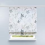 HongYa Raffrollo Voile Gardine Transparente Raffgardine mit Klettschiene Küche Vorhang Kleinfenster H/B 140/100 cm Blatt Muster