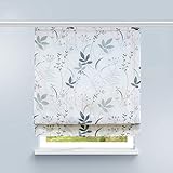 HongYa Raffrollo Voile Gardine Transparente Raffgardine mit Klettschiene Küche Vorhang Kleinfenster H/B 140/100 cm Blatt Muster
