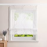 Heichkell Voile Raffrollo mit Klettband Transparent Raffgardinen Vorhang mit Stickerei Wohnzimmer Gardine Sand BxH 60x140cm