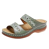 Snovoer Retro Schuhe Damen Retro Spitze Flache Pantoletten Weiß Reise Kork Lässige Frauen Vintage Cross Diamant Pumps Teenager Mädchen Hochzeit Römer Schlappen Rutschfeste Casual Heels