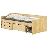 IDIMEX Bett mit Stauraum Senta Kinderbett Jugendbett Bett 90x200 Kiefer Natur Tagesbett Gästebett