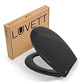 LUVETT® WC-Sitz S100 mit Glitzer-Steinen, oval, mit Absenkautomatik SoftClose®, abnehmbar, antibakteriell, Farbe:Schwarz