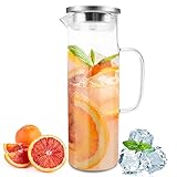 Nutabevr 1,5 Liter Wasserkaraffe aus Glas,Glaskaraffe und Edelstahl Deckel,Gedickter Kessel aus Borosilikatglas,Hitzebeständig Wasserkocher， Ideal für Wein, Kaffee, heißes Wasser und Fruchtsäfte