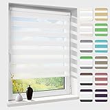 Doppelrollo klemmfix ohne Bohren, Duo Rollos für Fenster & Tür mit Bohren, Version 2023 weiß 45x150cm (BxH), Sonnenschutz Klemmrollo Fensterrollo Zebrarollo Seitenzugrollo