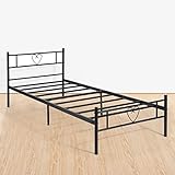 FetiNes Metallbett Einzelbett Bettrahmen Gästebetten mit Herzförmiges Kopfteil, Jugendbett Bettgestelle für Schlafzimmer, Schwarz(90 x 190 cm)