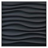 Art3d PVC-Wandpaneele für Innenwand-Dekor, schwarze strukturierte 3D-Wandfliesen, 50 x 50 cm, 12 Stück