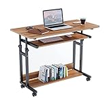 Dripex Computertisch höhenverstellbar Schreibtisch mit Rollen, Kleiner Computertisch auf Rollen, Beistelltisch, Laptoptisch mit Tastaturauszug,PC Tisch klein für Home Office, Dunkelbraun