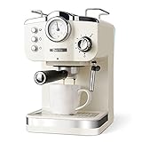 Derlla Retro-Kaffeemaschine, Espresso-Siebträgermaschine - 20 Bar, Espressomaschine, Cappuccino, Latte Macchiato, Abnehmbares Tropfgitter Aus Edelstahl, Spülmaschinenfeste Tropfschale. (Weiß)