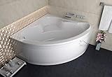 ECOLAM symmetrische Badewanne Eckbadewanne Standard Acryl weiß 130x130 cm + Schürze Ablaufgarnitur Ab- und Überlauf Automatik Füße Silikon Komplett-Set (130 x 130 cm)