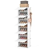 Vicye hoher Schuhregal Organizer, Schuhschrank 10 Ebenen, 20 Paar schmaler tragbarer Schuhregal Organizer für kleine Räume für Schlafzimmerschrank mit 2 Haken (Weiß, 1 x 10)