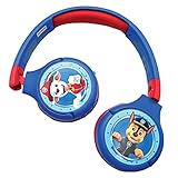 Lexibook HPBT010PA Paw Patrol 2-in-1-Bluetooth-Kopfhörer für Kinder-Stereo Wireless Wired, Kindersicher für Jungen Mädchen, faltbar, verstellbar, rot/blau