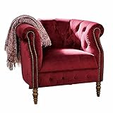Loberon® Sessel San Antonio, Polyestersamt, Eichenholz, H/B/T ca. 75/87/78 cm, rot