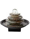 SEINHIJO Zimmerbrunnen Innen Brunnen Feng Shui Wasserfall Tisch Büro Wasserspiel Außen Terrasse Dekor Geschenk mit LED Beleuchtung Drehender Kugel 27cm