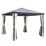 Outsunny Luxus Pavillon Gartenpavillon Alu Partyzelt Gartenzelt mit lichtdurchlässigem PC Dach 300 x 300 x 260 cm