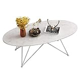 XIBANY Ovaler Marmor-Couchtisch-Beistelltisch – Wohnzimmer-Schmiedeeisen-einfacher Beistelltisch mit weißem Metallgestell – Modernniture Feito NA China