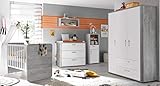Babyzimmer Frieda in Vintage Wood Grey von Mäusbacher 6 teiliges Sparset mit Schrank, Bett mit Lattenrost und Umbauseiten, Wickelkommode und Seitenregal …