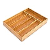 Relaxdays Besteckkasten HxBxT: ca. 4,5 x 25,5 x 34 cm Besteckbox aus Bambus Besteckeinteiler für die Schublade mit 5 Fächern als Besteckeinsatz und Schubladenorganizer Besteckeinlage aus Holz, natur