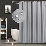 EurCross Duschvorhang 180x200 Grau Wasserdicht Duschvorhänge, Textil Polyester Waffel Stoff Waschbar Badvorhang, Antischimmel Antibakteriell mit 12 Duschvorhang Ringe
