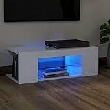 BULANED TV-Schrank, Fernsehtisch, Tv Lowboard, Fernsehschrank, Tv Bank, Tv Table, Tv Kommode, mit LED-Leuchten Hochglanz-Weiß 90x39x30 cm