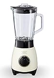 KHG Mini Standmixer 250 Watt mit 0,8 Liter Glasbehälter, Creme | 4-fache 3D Edelstahlklingen, 2 Geschwindigkeitsstufen und Impulsfunktion | geeignet zum Mixen, Pürieren, Eiscrushen