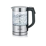 SEVERIN Digitaler Mini Glas Wasserkocher, kompakter Wasserkocher mit Temperaturauswahl, elektrischer Wasserkocher mit Kalkfilter, Glas / Edelstahl-gebürstet / schwarz, WK 3458