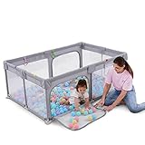 Dripex Laufstall Baby 120x180cm, Laufgitter Absperrgitter mit atmungsaktivem Netz Schutzgitter Krabbelgitter für Kinder, große Sicherheitsspielplatz, Grau