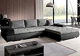 Furnix Ecksofa ARZO mit Schlaffunktion und Bettkasten - Couch L-Form Sofa mit Kissen - Stellfüße in Chromoptik - B314 x H85 x T210 cm, Liegefläche: 255 x 150 cm - MA1100-BE01 (Schwarz-Anthrazit)