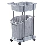 Servierwagen Grau Rolling Utility Cart Zum Küche Badezimmer - 2/3 Stufe, Wäschekorb Mit Rädern, Schlafzimmer Kleideraufbewahrungswagen (Size : 71cm Tall)