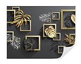 Tapeko Fototapete 3D Effekt | Vliestapeten Premium 400x280 cm | 3D Tapete | Für Schlafzimmer Wohnzimmer | Fototapete 3D Geometrische Formen Gold Palmblätter | Tapete Schwarz u77858