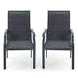 MFSTUDIO Balkon Stuhl 2er Set, PE Rattan Garten Stühle Wetterfest, Schwarzbraunes Rattan, Stahlrahmen, Ergonomischer Hochlehner, Outdoor Sessel für Terrasse, Balkon, Bistro