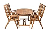 Rattanland | Bristol Gartenmöbel Set mit 4 Ascot Stühlen - exotisches Holz, Akazie FSC-Zertifikat (Keine Kissen), (153-195) x 90 72 cm, BGS