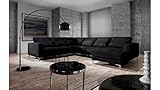 Stylefy Vanea Wohnlandschaft Strukturstoff - Leder-Optik Preston Schwarz Rechts