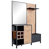 NEWFURN Garderobe Set mit Schublade Anthrazit Wildeiche Flurgarderoben Set Modern Industrial - 144,5x200x40,2 cm (BxHxT) - Kompaktgarderobe Holz Garderobe Komplett Garderobenset Flur Diele - [Cluster]