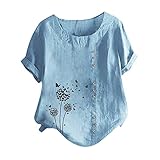 Eauptffy Übergröße Bluse Damen Sommer Herbst Mode Tshirts Kurzarm Loose Rundhals Oberteile T-Shirt Leinenbluse 3/4 Arm Casual Shirt Button-down Pullover Female Teenager Mädchen Leinenhemd Oversize