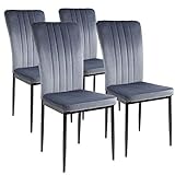 Albatros Esszimmerstühle mit Samt-Bezug 4er Set MODENA, Grau - Stilvolles Vintage Design, Samt-Bezug, SGS geprüfter Polsterstuhl - Moderner Küchenstuhl, Stuhl Esszimmer oder Esstisch Stuhl