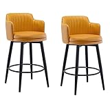 Barhocker Drehstuhl Bar 2er Set mit Rückenlehne Kücheninsel Barhocker Thekenhöhe mit Armlehnen, Nappaleder Schwarze Metallbeine Schwarze Fußstütze für Pub Home Bar Esszimmer ( Color : Orange , Size :