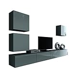 Wohnwand Vigo XXII, Design Mediawand, Modernes Wohnzimmer Set, Anbauwand, Hängeschrank TV Lowboard, (Grau/Grau Hochglanz)