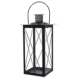 Laterne in schwarz | Metalllaterne H 30 cm | Windlicht aus Eisen mit Henkel | Dekolaterne für Kerzen und LED Lichterketten