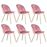 QUANJJ Ein Set von 6 Esszimmerstühlen mit weichem Samt und Metallfüßen, geeignet für Küche, Esszimmer, Wohnzimmer, Lounge (rosa/grün/blau)) (Farbe: rosa)