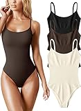 Sexy, Geripptes, ärmelloses Shapewear-Body-Set for Damen – 3-teiliges, verstellbares Oberteil mit Spaghettiträgern (Color : Black Darkbrown Beige, Size : M)