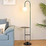 60' minimalistische Tablett-LED-Stehlampe (12 W LED, energieeffizient/umweltfreundlich) + kugelförmiger Glaslampenschirm - moderne Stehleuchte mit hängendem Lampenschirm, goldenes Finish, schwarz