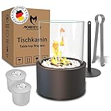 Monster24 Einzigartiger Tischkamin | Größe L (36cm) | Tischfeuer inkl. Dekosteine und 2 Brennkammern für unendliche Brenndauer | Bio Ethanol Kamin für Indoor und Outdoor | Terassenfeuer | Balkon Deko