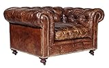 Casa Padrino Chesterfield Luxus Echt Leder Sessel Vintage Leder Kensington Cigar Braun - Club Sessel