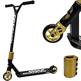 Cox Swain Stunt Scooter X-385, SCS-Kompression, CNC Fork, 100mm PU/Alu Rollen, ABEC 9, Kinder + Erwachsene, Anfänger + Profis, super stabil - schwarz/Gold