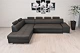 Dunkelgraues 'Long-life' Echtleder Ecksofa London PIK 6z 300 x 200 Sofa Couch mit Schlaffunktion, Bettkasten und Kopfstützen Echt Leder Toledo Eck Couch große Farbauswahl (200x300 Ecke Links)