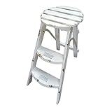 ELMAIN Pflanzenständer, Holz-Pflanzgefäßständer, Vintage-Stufen-Blumentopfständer, Faltbarer Pflanzenhalter for Balkon, Wohnzimmer, Garten (Color : Antique White, S : 34.5 * 52 * 60cm)