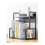 CLoxks büro bücherregal 2-stöckiges Desktop-Bücherregal, Metall-Desktop-Organizer, Lagerregal for Schlafzimmer, Badezimmer, Küche, Wohnheim, Schwarz Desktop-bücherregal (Size : L40*D22*H41.5cm)