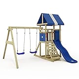 Wickey Spielturm Klettergerüst DinkyHouse, Schaukel & Blaue Rutsche, Outdoor Kinder Kletterturm mit Sandkasten, Leiter & Spiel-Zubehör für Kinder im Garten